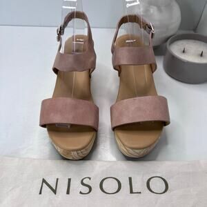 Nisolo All Day Open Toe Clog Platform Chunky Wood Heel Pink Women's 6.5 NWOB